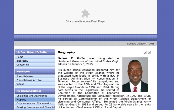 Osbert E. Potter website screenshot