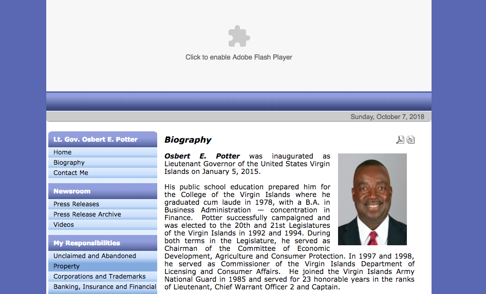 Osbert E. Potter website screenshot